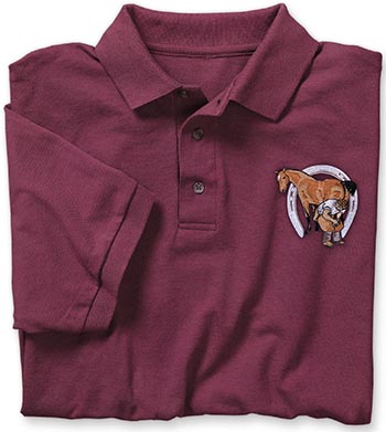 Short Sleeve Maroon Golf Shirt with Farrier & Shoe Embroidery