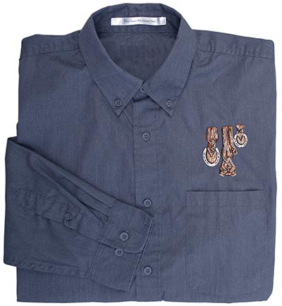 Longsleeve Navy Button-Down Twill with Embroidered Horse Legs *HALF PRICE*