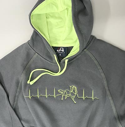 Embroidered Heartbeat for Horses Bright Lime Two Tone Hooded Sweatshirt