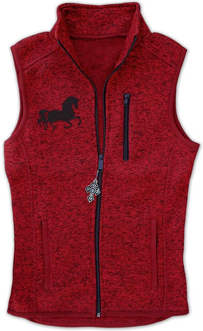 Embroidered Tweed Fleece Sweater Vest with Zippered Chest Pocket