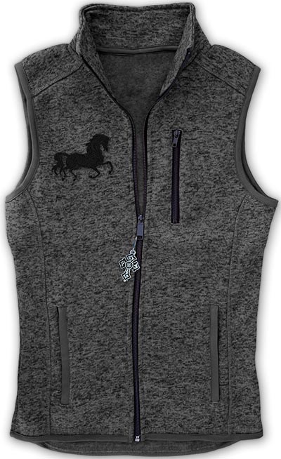 Embroidered Tweed Fleece Sweater Vest with Zippered Chest Pocket