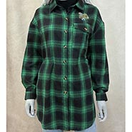 Extra Long Green Plaid Flannel with Barn Girl Embroidery ONLY 1 AVAILABLE size M