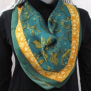 Silky Emerald Green w Gold Accents Floral Polyester Wild Rag