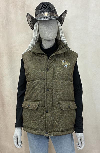 Herringbone Warm Winter Puffer Vest with Barn Girl Embroidery  ONLY 1 AVAILABLE size M