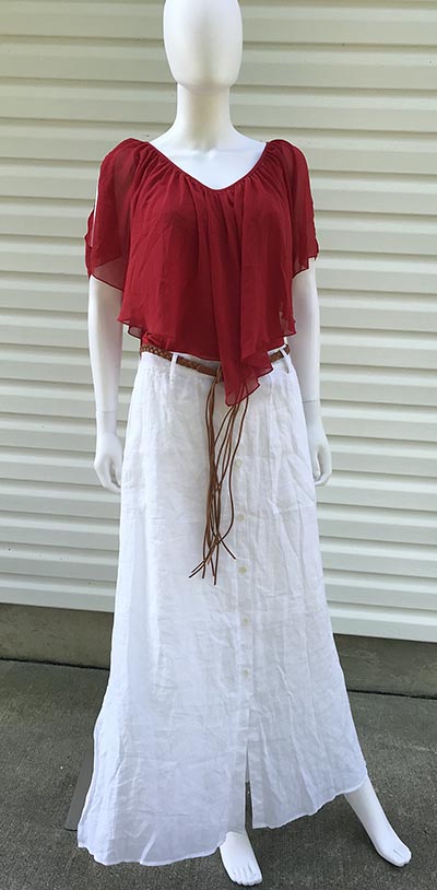 Venus Red Flowy top and Belted White Skirt  *ONLY ONE SET AVAILABLE*