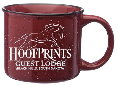 HoofPrints Guest Lodge Commemorative Granitewear Mug for coffee or soup